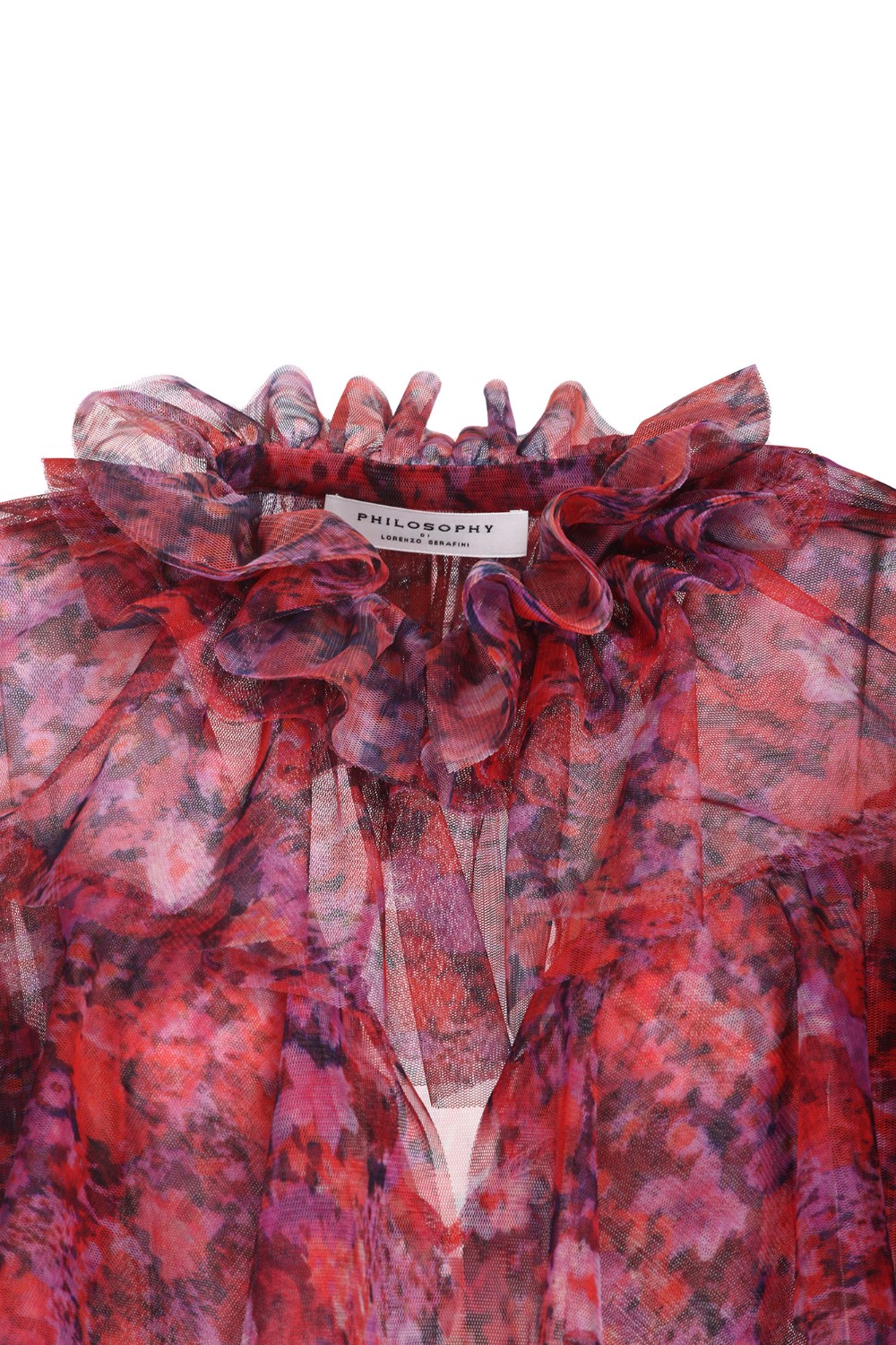 shop PHILOSOPHY Saldi Camicia: Philosophy blusa in tulle con fantasia floreale.
Stampa fiori all over.
Colletto arricchito da ruche.
Bottone automatico sul davanti.
Apertura a goccia sul davanti.
Maniche lunghe.
Composizione: 100% poliestere. 
Fabbricato in Ungheria.. 0224 0715-A1126 number 7064780